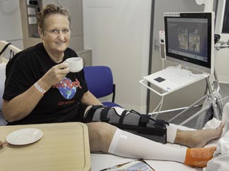 Dr Patricia Fox recovers from knee surgery. knee surgery