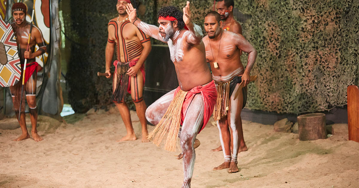 UCQ Stretch RAP launch ceremony Aboriginal man performing dance